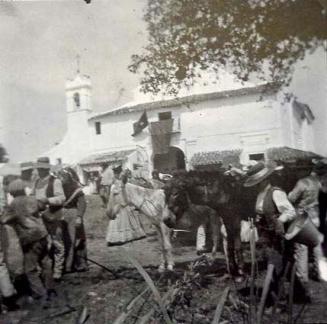 (Campesinos con asnos frente a una ermita)