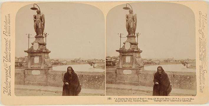 “Una limosna por el amor de Dios!” de un antiguo puente morisco sobre el Guadalquivir y Ciudad, Córdova