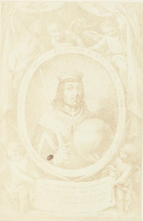 Bartolomé Esteban Murillo. St. Ferdinand. From the engraving by Mathias Arteaga, in the Fiestas de Sevilla al culto concedido por el Sen. Rey San Fernando III