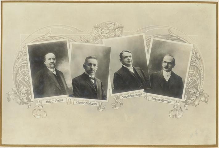 Retratos de: Ciriaco Morea, E. Eusebio Mendizábal, Manuel Montemayor y Ambrosio Berroeta