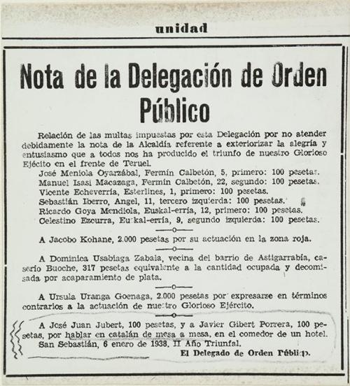 (Nota de prensa con multas de la Delegación de Orden Público)